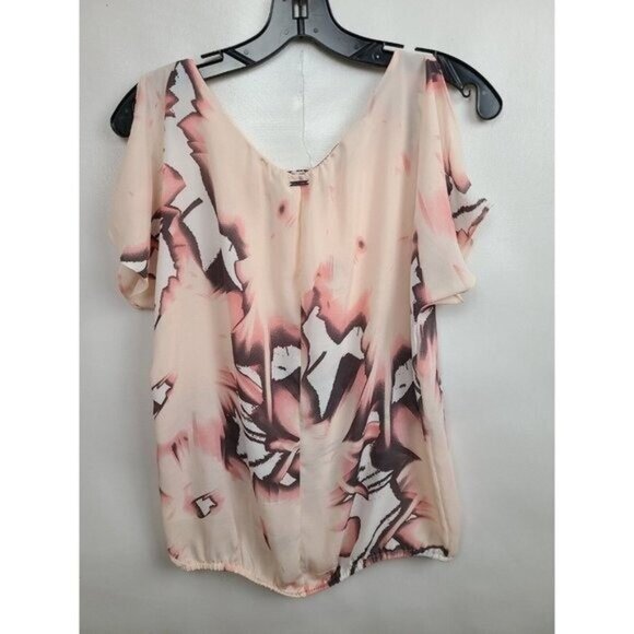 Calvin Klein Womens Blouse Top Small Pink Floral Cold Shoulder Cottagecore - Picture 7 of 8